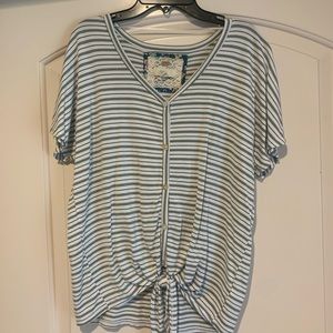 Cupio Green and White Striped Button Down Shirt